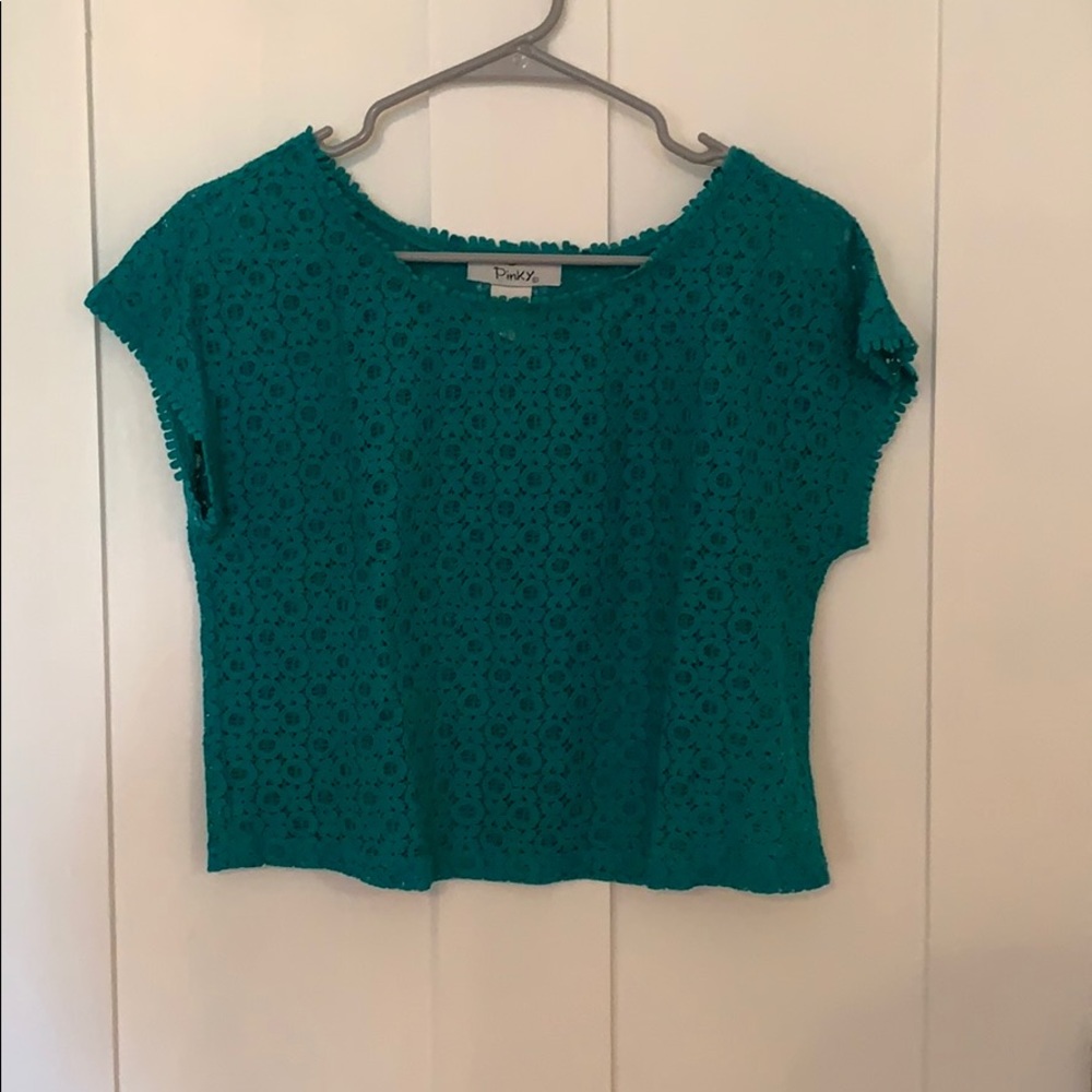 Teal green lace crop top